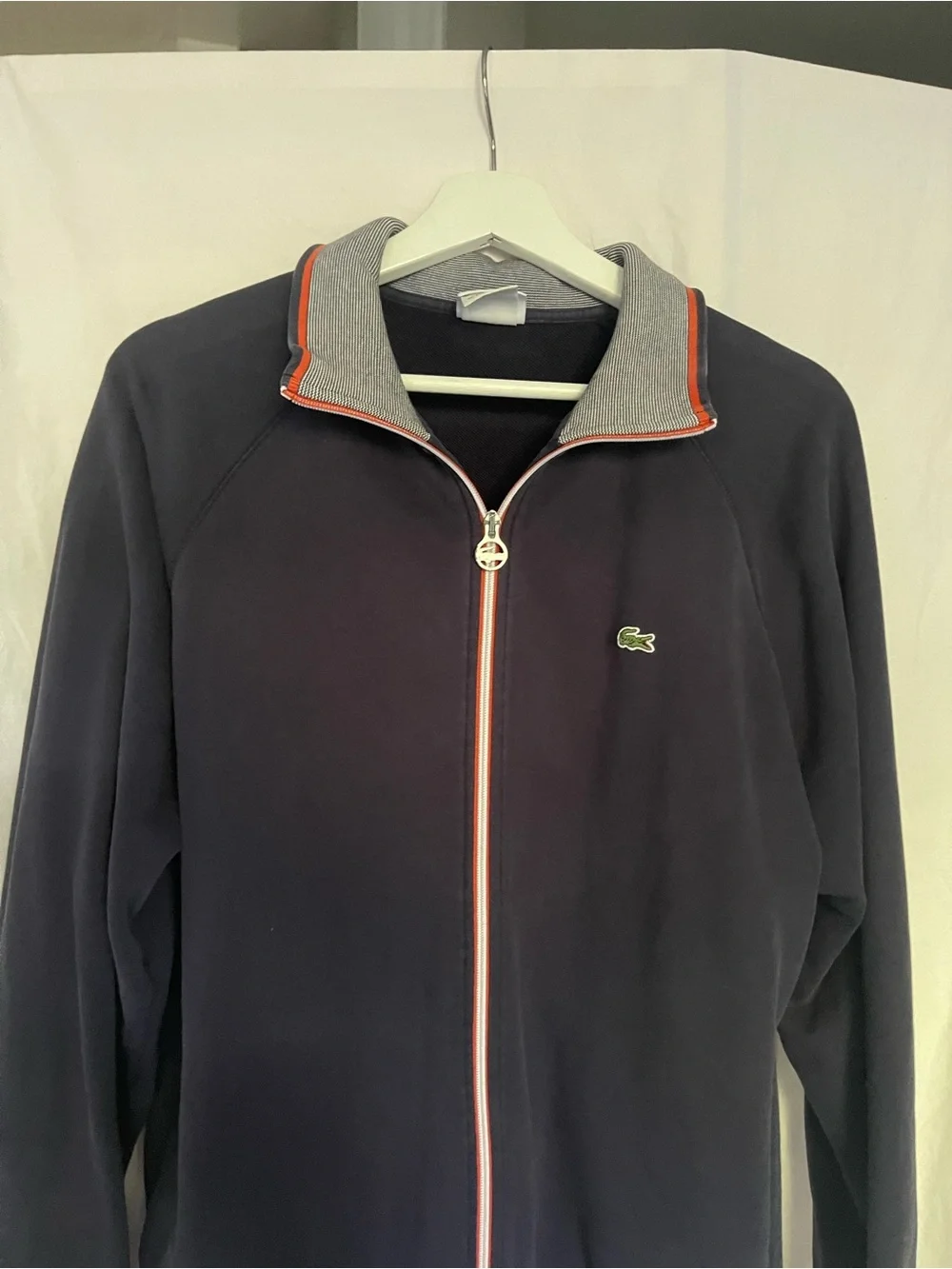 Vintage Lacoste Full Zip Track Jacket Size L Contrast Ribbed Collar tennis sport